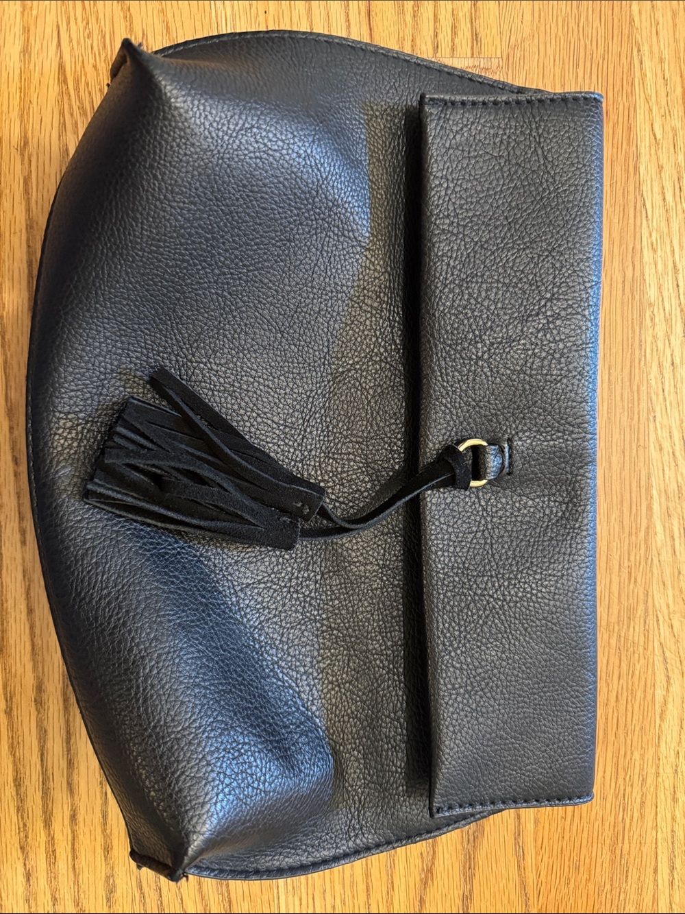 Anthropologie Black Pebbled Vegan Leather Tassel Clutch